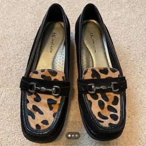 Anne Klein black and animal print loafers